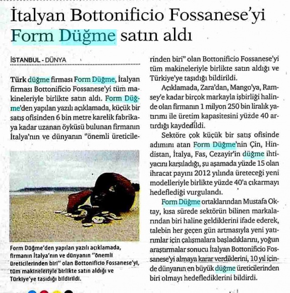  İtalyan Bottonificio Fossanese'yi Form Düğme Satın Aldı/Dünya Gazetesi 