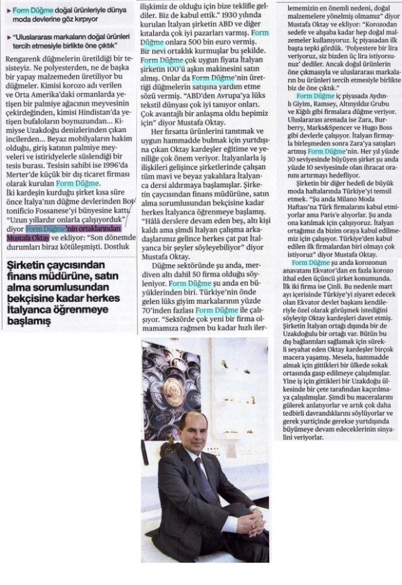 Form Düğme Doğal Ürünleriyle Dünya Moda Devlerine Göz Kırpıyor/ Bloomberg Business Week