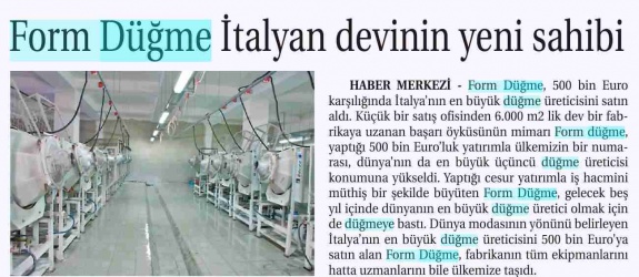 Form Düğme İtalyan Devinin Yeni Sahibi/Ticaret Gazetesi