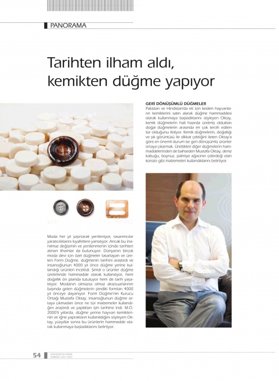 Tarihten İlham Aldı, Kemikten Düğme Yapıyor /Konfeksiyon Teknik Dergisi