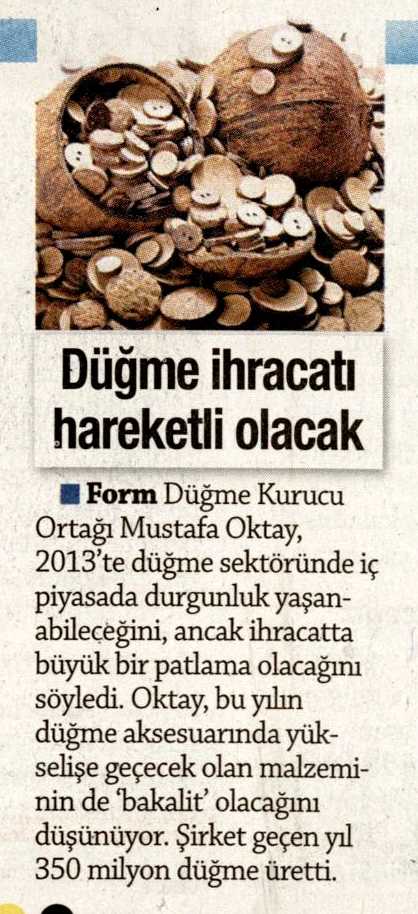 Düğme İhracatı Hareketli Olacak / Bugün Gazetesi