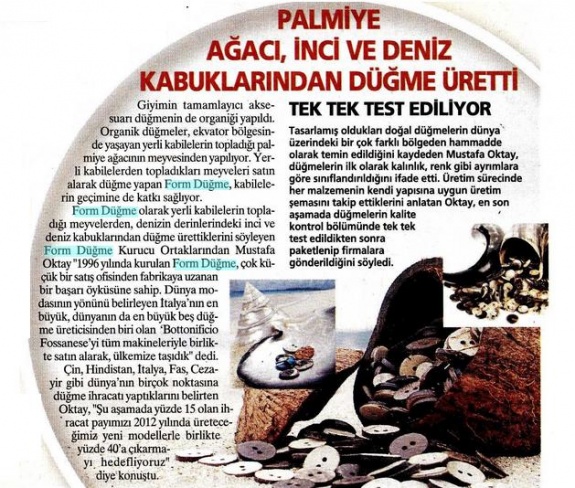 Palmiye Ağacı, İnci ve Deniz Kabuklarından Düğme Üretti./Milliyet Gazetesi