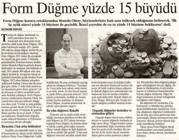 Form Düğme Yüzde 15 Büyüdü /Hürses Gazetesi