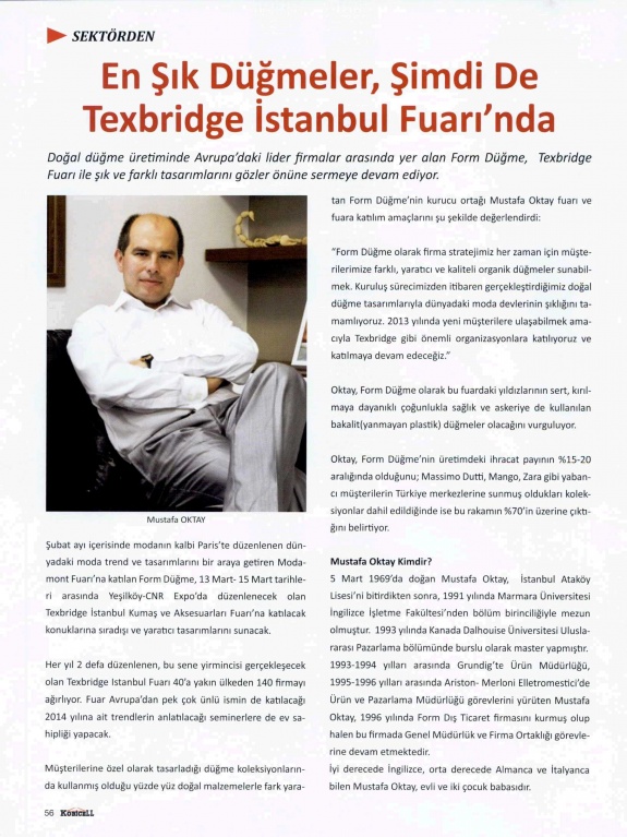 En Şık Düğmeler, Şimdi de Texbridge İstanbul Fuarı'nda/Kobicell Dergisi