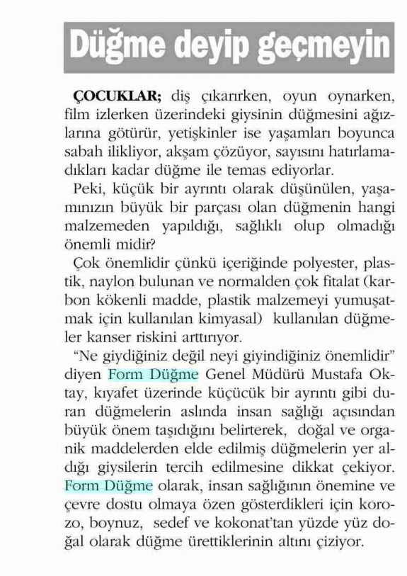Düğme Deyip Geçmeyin /Ortadoğu Gazetesi 