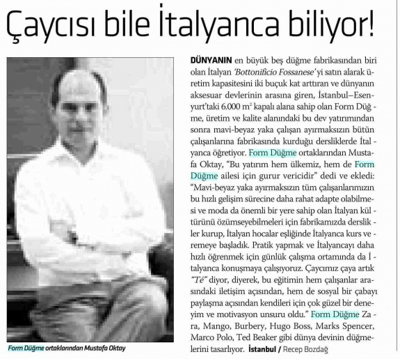 Çaycısı bile İtalyanca biliyor!/Yeni Asya Gazetesi 